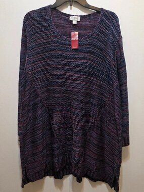 Avenue Multicolor Knit Pullover Sweater L/S Plus Size 26/28 New MSRP $55
